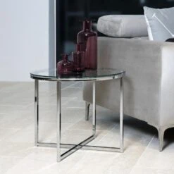 Bijzettafel Caitlynn ø55cm - Doorzichtig Tafelblad