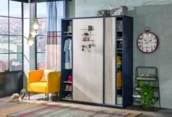 Kledingkast Kalune Design, 100% Gemelamineerd, 18mm Dik, 163x203x58cm, Laden En Legplanken, Zacht Sluitend, LED-rail