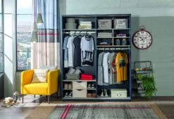 Kledingkast Kalune Design, 100% Gemelamineerd, 18mm Dik, 163x203x58cm, Laden En Legplanken, Zacht Sluitend, LED-rail -Emob 813CLK3939 20 204 294f