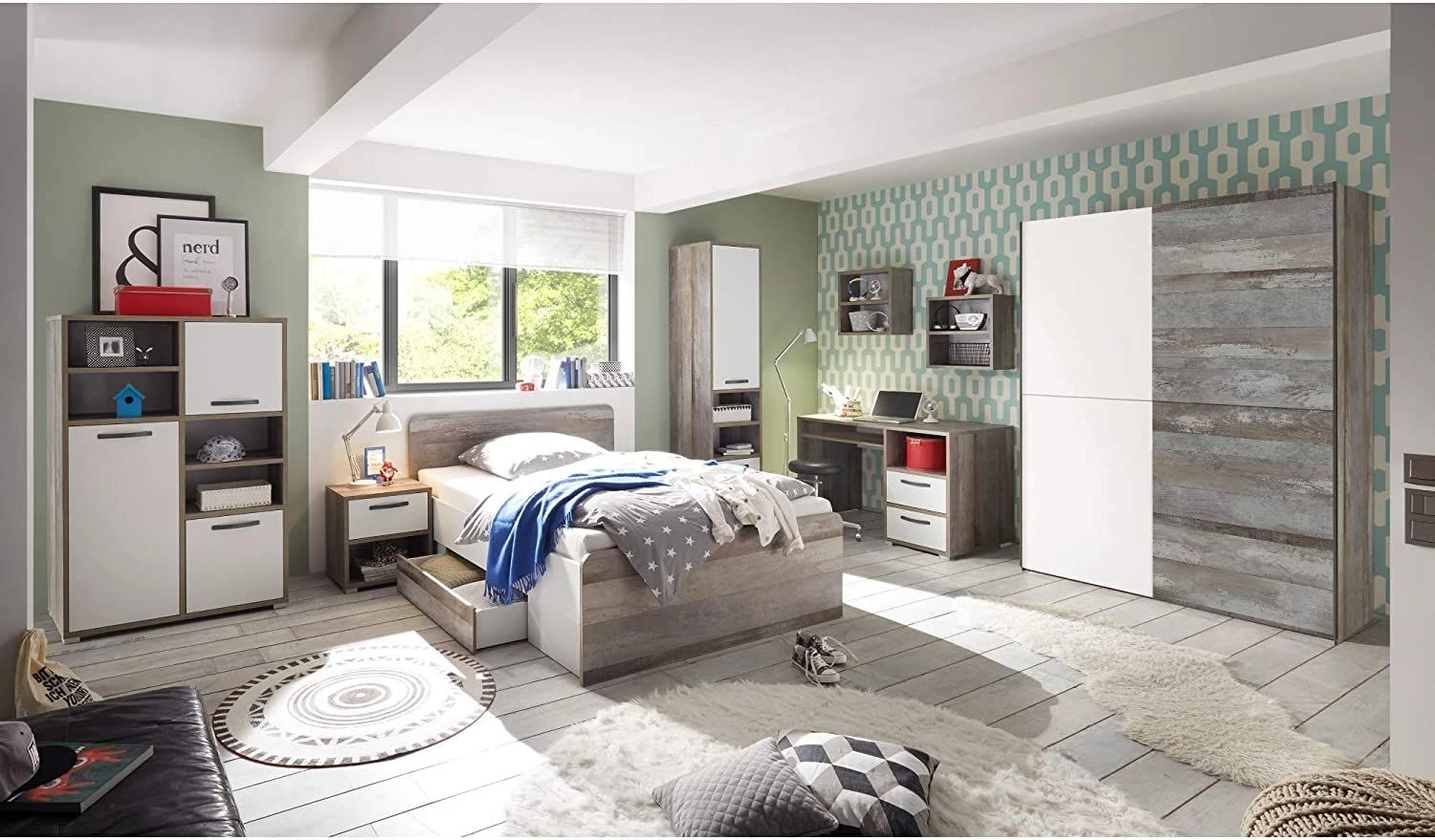 Kledingkast Petrus 170cm Met 2 Schuifdeuren - Wit/drijfhout 2 Kledingkast Petrus 170cm Met 2 Schuifdeuren - Wit/drijfhout - Afbeelding 2