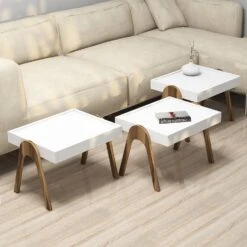 Elegante Walnoot/Wit Nesting Table Set | 100% Melamine Gecoat | 3 Stuks -Emob 845HCT2824 20 202 fd02