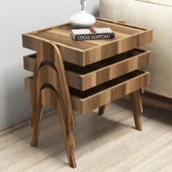 Elegante Walnoot Nesting Table Set | 100% Melamine Gecoat | 3 Stuks