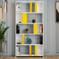Stijlvolle Woody Fashion Boekenplank | 18mm Dik | 90x180x20cm | Wit Geel -Emob 845HCT3639 20 202 4995