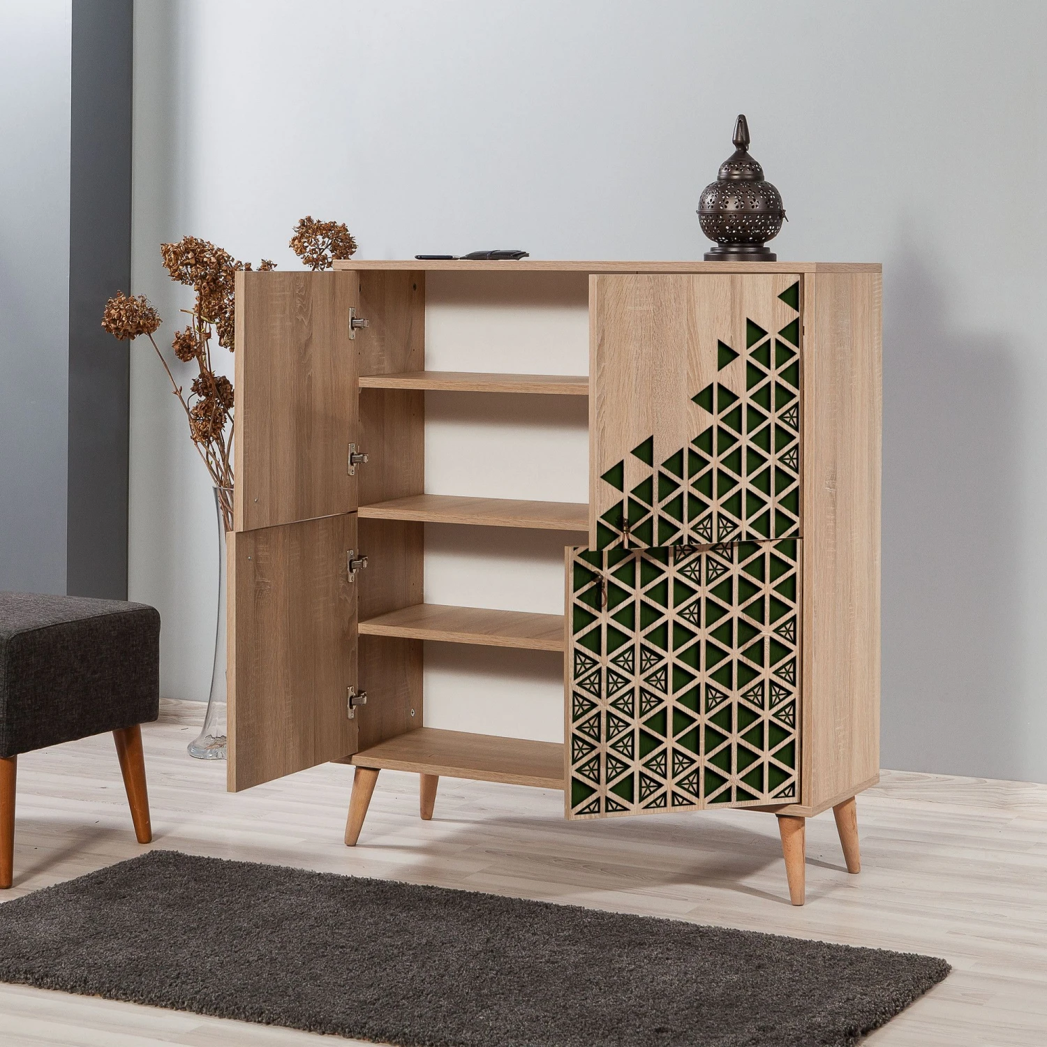 Multifunctionele Kast Vella | 100% Melamine | Haagbeukenhouten Poten | Metalen En Touwgrepen | Sonoma Eik 7 Multifunctionele Kast Vella | 100% Melamine | Haagbeukenhouten Poten | Metalen En Touwgrepen | Sonoma Eik - Afbeelding 7