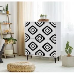 Vella Multifunctionele Kast - 18mm Melamine - Poten Van Haagbeuk - Metalen En Touw Handgrepen - 95x111x36cm - Wit Zwart