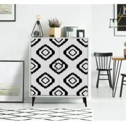 Vella Multifunctionele Kast - 18mm Melamine - Poten Van Haagbeuk - Metalen En Touw Handgrepen - 95x111x36cm - Wit Zwart -Emob 869VEL3987 20 202 f2e2