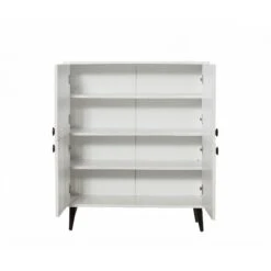 Vella Multifunctionele Kast - 18mm Melamine - Poten Van Haagbeuk - Metalen En Touw Handgrepen - 95x111x36cm - Wit Zwart -Emob 869VEL3987 20 205 616b