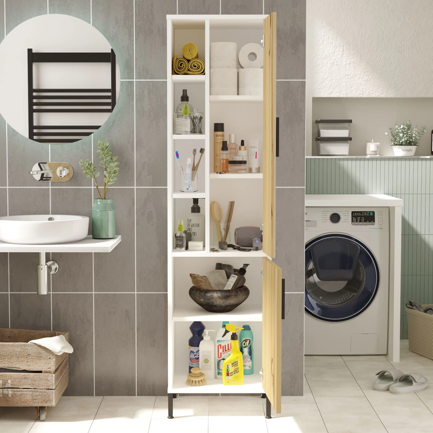 Locelso Multifunctionele Kast | Walnoot Wit | Metalen Frame 5 Locelso Multifunctionele Kast | Walnoot Wit | Metalen Frame - Afbeelding 5