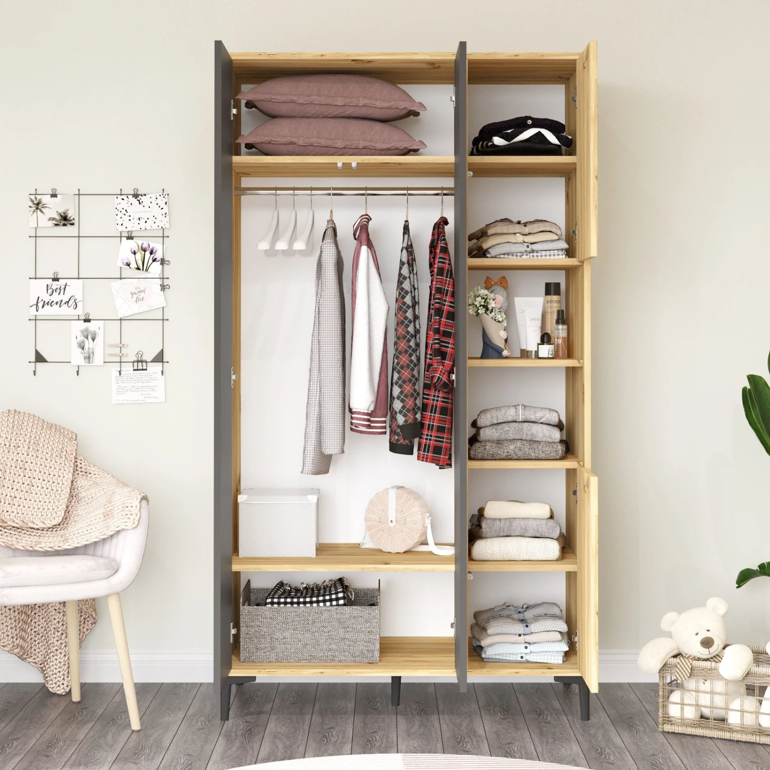 Locelso Garderobekast | 100% Melamine Gecoat | 18mm Dik | 105cm X 190cm | Vilt Antraciet 6 Locelso Garderobekast | 100% Melamine Gecoat | 18mm Dik | 105cm X 190cm | Vilt Antraciet - Afbeelding 6