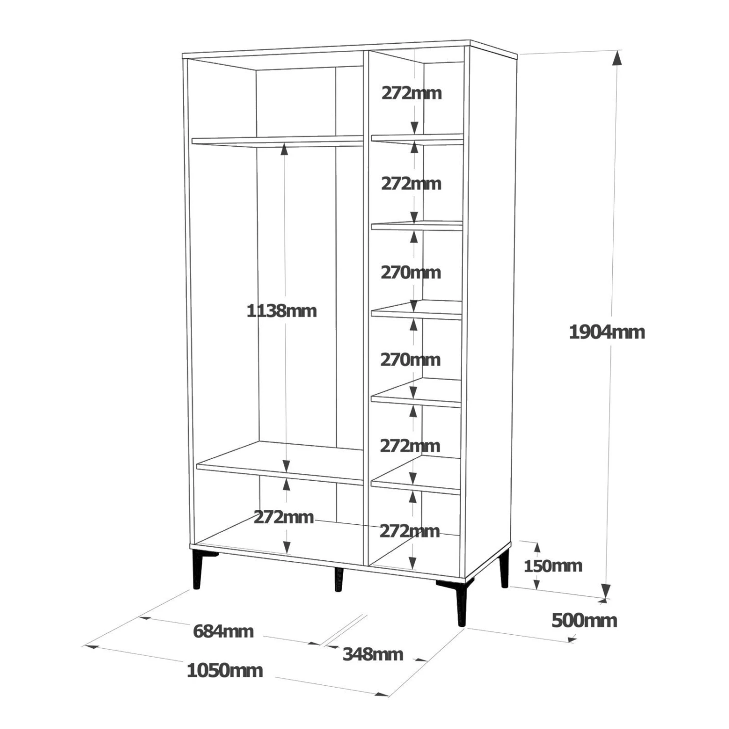 Locelso Garderobekast | 100% Melamine Gecoat | 18mm Dik | 105cm X 190cm | Vilt Antraciet 3 Locelso Garderobekast | 100% Melamine Gecoat | 18mm Dik | 105cm X 190cm | Vilt Antraciet - Afbeelding 3