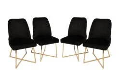 Vella Stoel Set (4 Stuks) | 100% Metalen Frame | Fluweel/Faux Leer | Goud Zwart