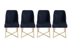 Vella Stoel Set 4 Stuks | Metalen Frame | Fluweel/Faux Leer | Goud Donkerblauw -Emob 974NMB1218 20 202 a13b