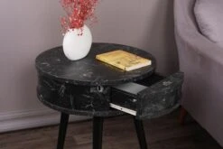 Vella Bijzettafel | Houten Frame | Melamine Bovenblad | 51cm Diameter | Zwart -Emob 974NMB1238 20 203 6fd5