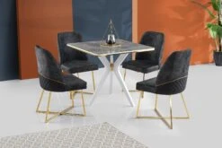 Vella Eettafel | 100% MDF | Plastic Poten | Grijs Wit Goud