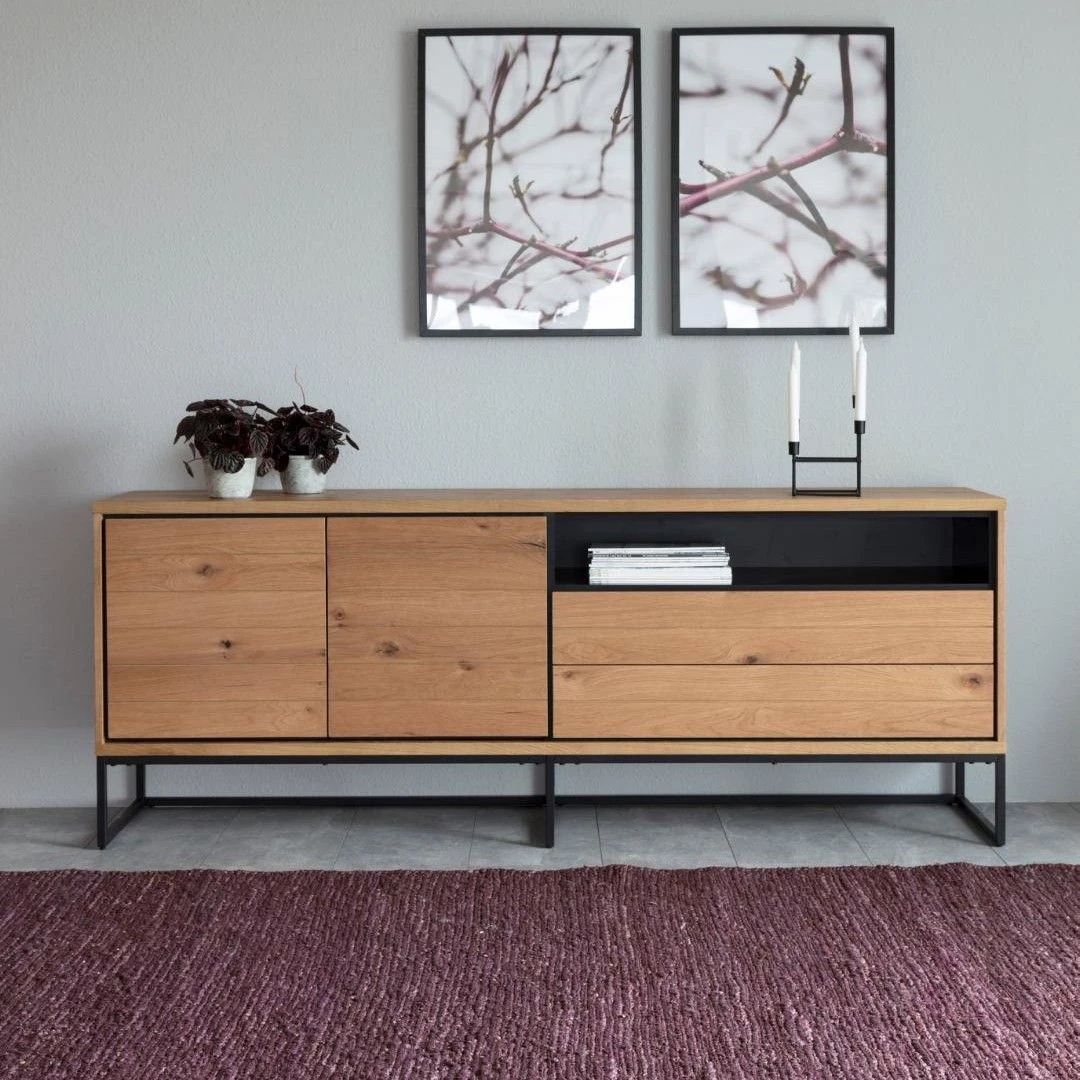 Dressoir Delaro 198cm, 2 Deuren & 2 Lades - Massief Eikenhout 1 Dressoir Delaro 198cm, 2 Deuren & 2 Lades - Massief Eikenhout