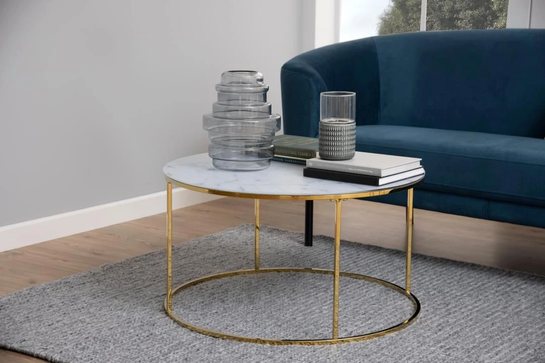 Salontafel Dejan ø80cm - Goud/wit Marmer 4 Salontafel Dejan ø80cm - Goud/wit Marmer - Afbeelding 4