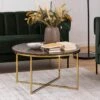 Salontafel Anika ø80cm - Bruin Marmer/ Goud