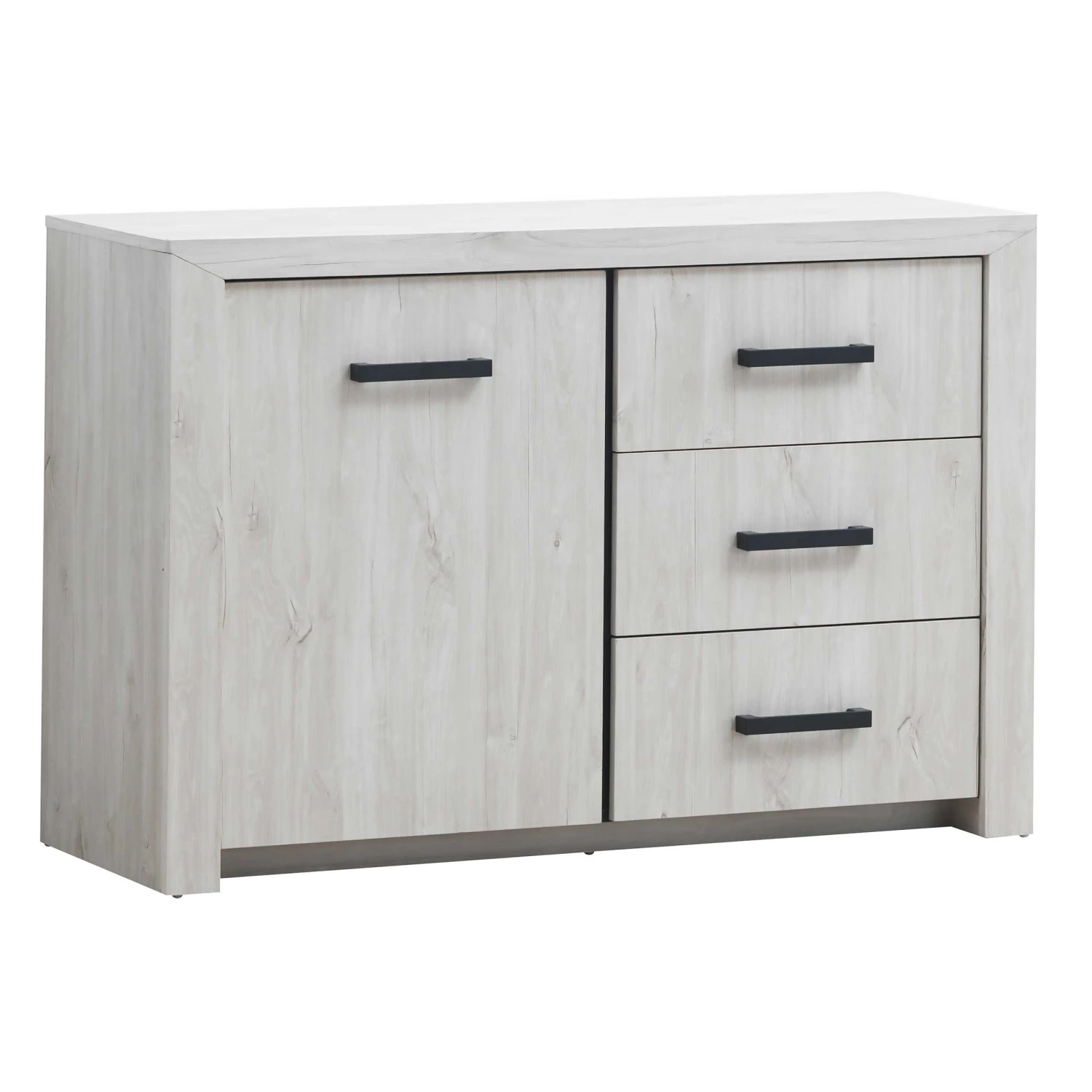 Commode Elvira 120cm Met 1 Deur & 3 Lades - Witte Eik 4 Commode Elvira 120cm Met 1 Deur & 3 Lades - Witte Eik - Afbeelding 4