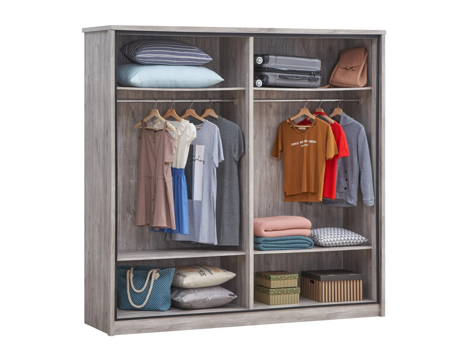 Kledingkast Sela 214cm Met 4 Deuren & Spiegels - Grijze Eik 3 Kledingkast Sela 214cm Met 4 Deuren & Spiegels - Grijze Eik - Afbeelding 3