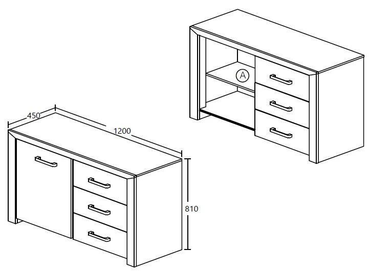 Commode Elvira 120cm Met 1 Deur & 3 Lades - Witte Eik 2 Commode Elvira 120cm Met 1 Deur & 3 Lades - Witte Eik - Afbeelding 2