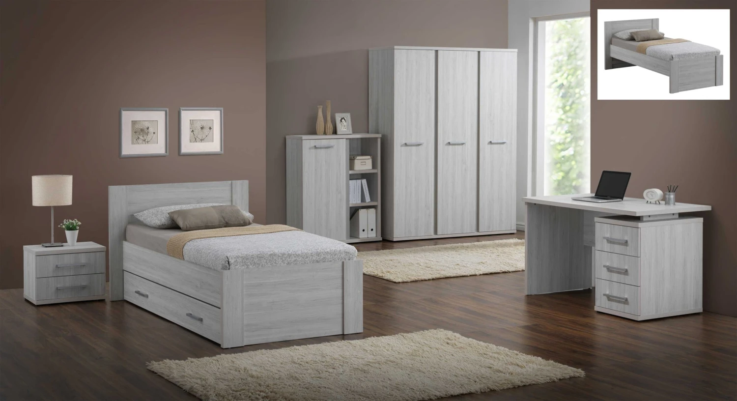 Nachtkastje Maud Met Twee Lades - Grijze Eik 4 Nachtkastje Maud Met Twee Lades - Grijze Eik - Afbeelding 4