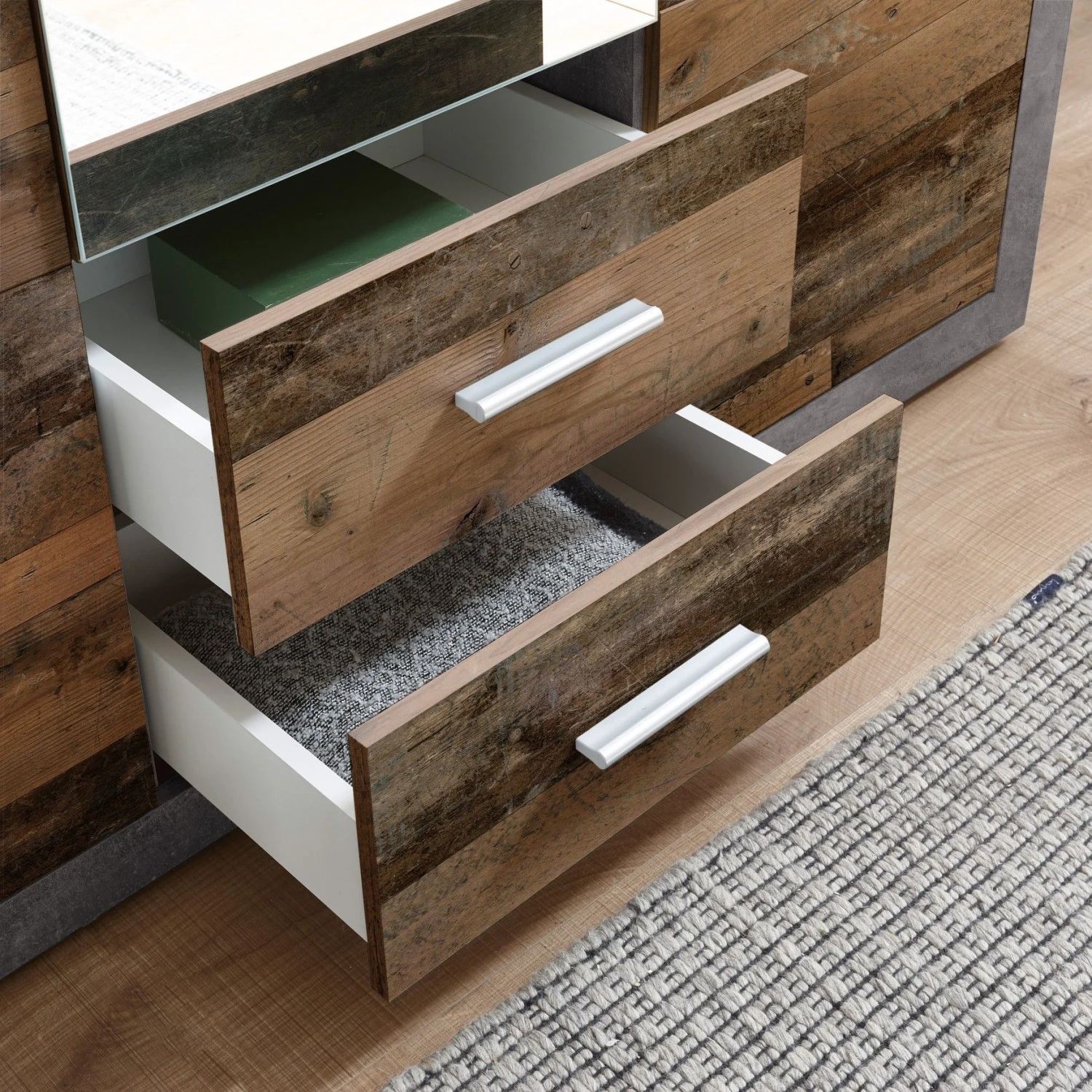 Kledingkast Storck 151cm 3 Deuren & 2 Lades & Spiegel - Old Style/beton 10 Kledingkast Storck 151cm 3 Deuren & 2 Lades & Spiegel - Old Style/beton - Afbeelding 10