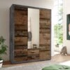 Kledingkast Storck 151cm 3 Deuren & 2 Lades & Spiegel - Old Style/beton