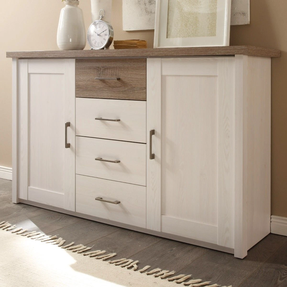 Commode Larnaca 150cm Met 4 Lades & 2 Deuren - Wit 1 Commode Larnaca 150cm Met 4 Lades & 2 Deuren - Wit