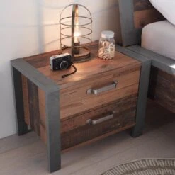 Nachtkastje Hamsik 60cm Met 2 Lades - Old Style/beton