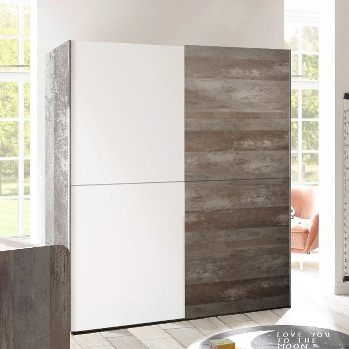 Kledingkast Petrus 170cm Met 2 Schuifdeuren - Wit/drijfhout 1 Kledingkast Petrus 170cm Met 2 Schuifdeuren - Wit/drijfhout