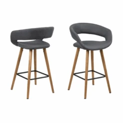 Barstoel Dusty - Donkergrijs/massieve Eik