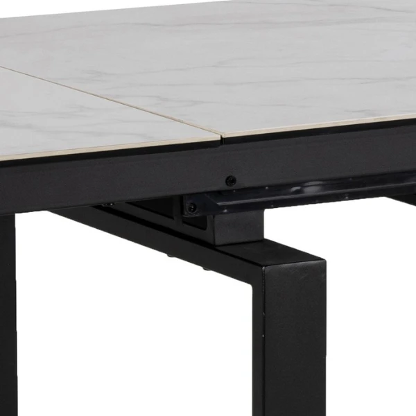 Huddersfield Eettafel, Wit Akranes Keramiek, Zwart Staal, 120/200cm 4 Huddersfield Eettafel, Wit Akranes Keramiek, Zwart Staal, 120/200cm - Afbeelding 4