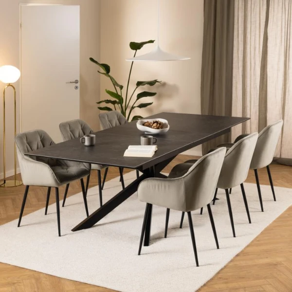 Irwine Rechthoekige Eettafel - Zwart Keramisch Blad, Kruisvoet 1 Irwine Rechthoekige Eettafel - Zwart Keramisch Blad, Kruisvoet