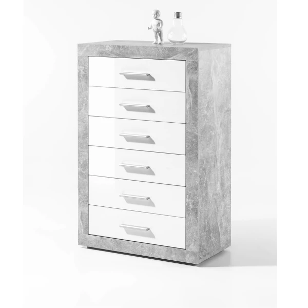 Ladekast Inga 66cm Met 6 Lades - Beton/wit 1 Ladekast Inga 66cm Met 6 Lades - Beton/wit