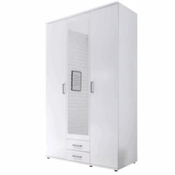 Kledingkast Daniela 120cm Met 3 Deuren 2 Lades & Spiegel - Wit