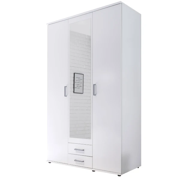 Kledingkast Daniela 120cm Met 3 Deuren 2 Lades & Spiegel - Wit 1 Kledingkast Daniela 120cm Met 3 Deuren 2 Lades & Spiegel - Wit