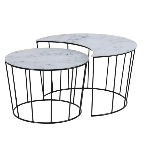 Set Van 2 Salontafels Bonza - Marmer/zwart 1 Set Van 2 Salontafels Bonza - Marmer/zwart