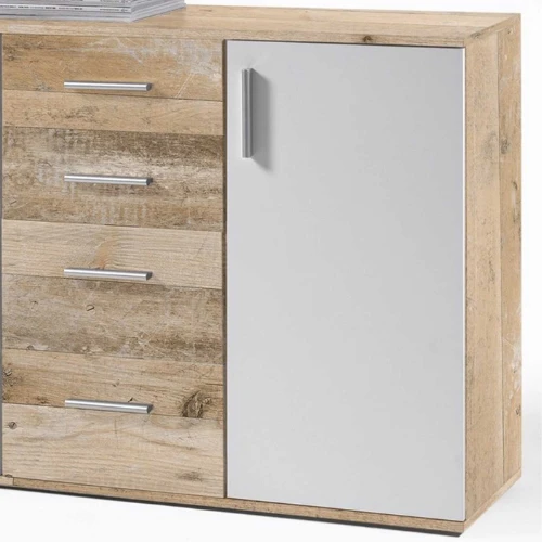 Commode Debby 3 Deuren En 4 Lades - Wit/eik 2 Commode Debby 3 Deuren En 4 Lades - Wit/eik - Afbeelding 2