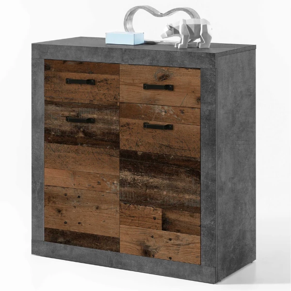 Commode Taro 2 Deuren En 2 Lades - Beton/oud Hout 1 Commode Taro 2 Deuren En 2 Lades - Beton/oud Hout