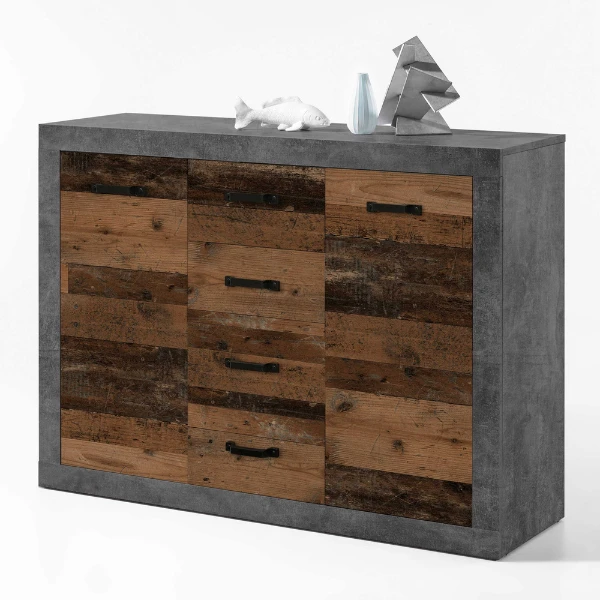 Commode Taro 2 Deuren En 4 Lades - Beton/oud Hout 1 Commode Taro 2 Deuren En 4 Lades - Beton/oud Hout