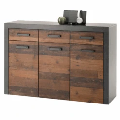 Commode Tarma 3 Deuren 3 Lades - Antraciet/oud Hout