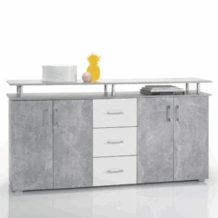 Dressoir Stelvio Met 4 Deuren & 3 Lades - Betonlook/wit