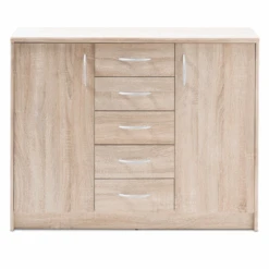 Dressoir Ultima 109cm Met 2 Deuren & 5 Lades - Sonoma Eik