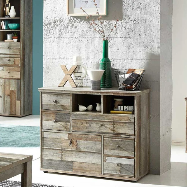 Commode Clem 99cm 1 Deur & 5 Lades - Driftwood 1 Commode Clem 99cm 1 Deur & 5 Lades - Driftwood