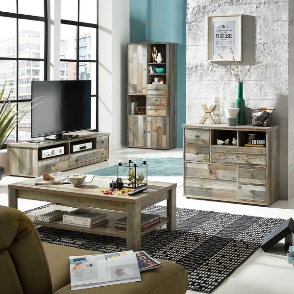 Commode Clem 99cm 1 Deur & 5 Lades - Driftwood 2 Commode Clem 99cm 1 Deur & 5 Lades - Driftwood - Afbeelding 2