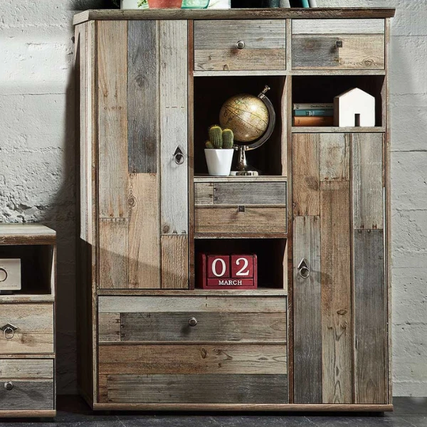 Buffetkast Clem 99cm Drie Deuren & Drie Lades - Driftwood 1 Buffetkast Clem 99cm Drie Deuren & Drie Lades - Driftwood