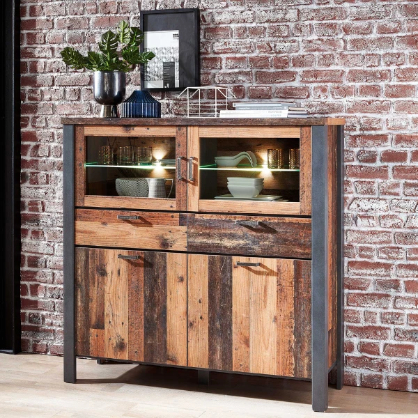 Buffetkast Carthago 4 Deuren & 2 Lades - Oud Hout/antraciet 1 Buffetkast Carthago 4 Deuren & 2 Lades - Oud Hout/antraciet