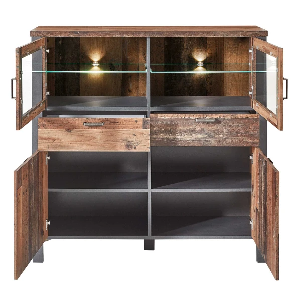 Buffetkast Carthago 4 Deuren & 2 Lades - Oud Hout/antraciet 4 Buffetkast Carthago 4 Deuren & 2 Lades - Oud Hout/antraciet - Afbeelding 4