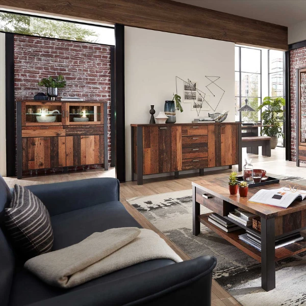 Buffetkast Carthago 4 Deuren & 2 Lades - Oud Hout/antraciet 2 Buffetkast Carthago 4 Deuren & 2 Lades - Oud Hout/antraciet - Afbeelding 2