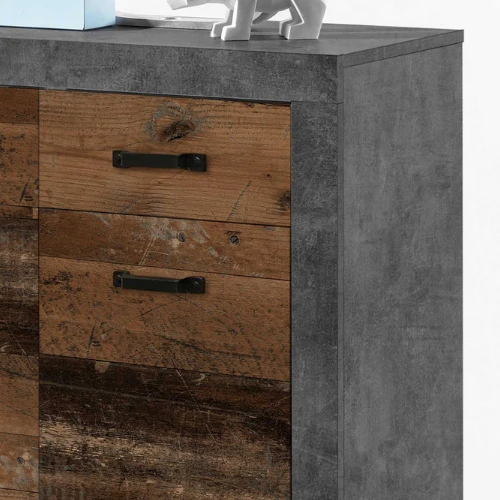 Commode Taro 2 Deuren En 2 Lades - Beton/oud Hout 2 Commode Taro 2 Deuren En 2 Lades - Beton/oud Hout - Afbeelding 2